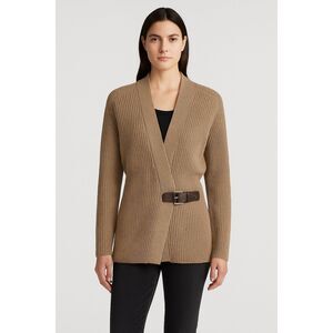 Lauren Ralph Lauren Wm’s XL Brown Heather Knit Wrap Cardigan Sweater Buckle Clos